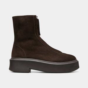 THE ROW Suede Zip PLATFORM  Moto Booties BROWN 37 (MD19)